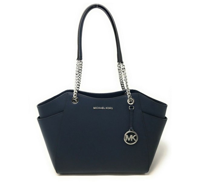 Michael Kors Large Jet Set Travel Leather Navy Silver