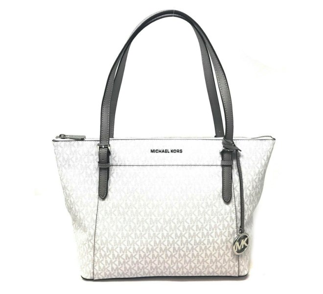 Michael Kors Ciara Large Leather Tote Bright White Signature