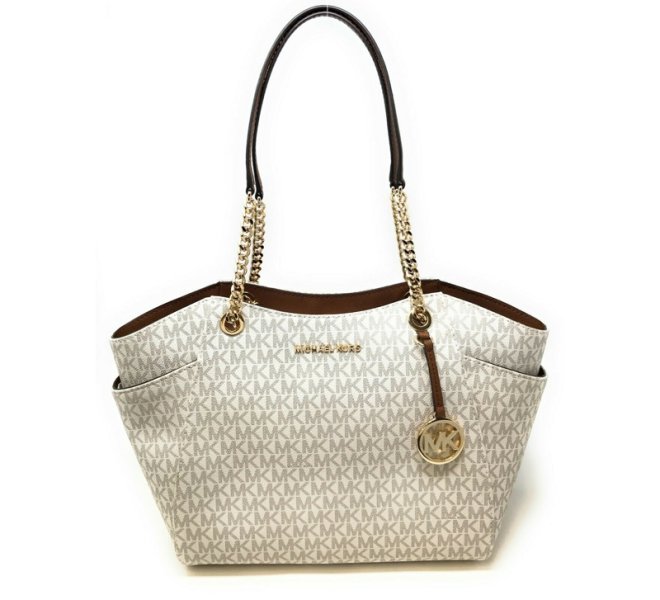 Michael Kors Large Jet Set Travel Leather Vanilla Signature