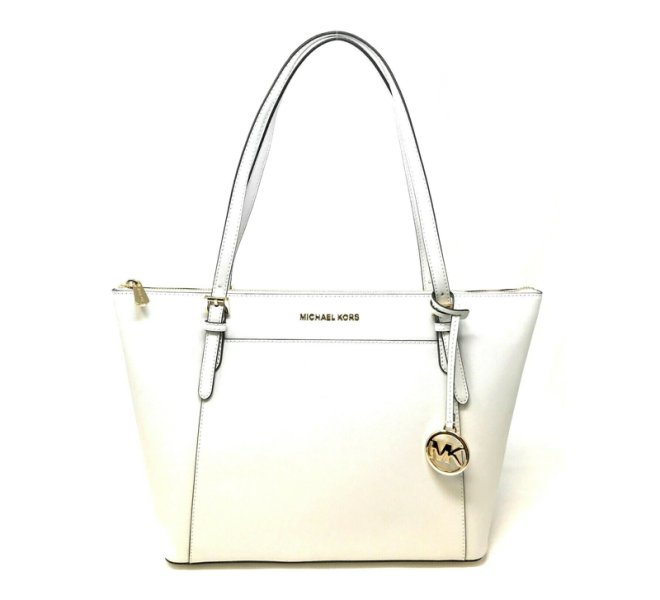 Michael Kors Ciara Large Leather Tote Optic White
